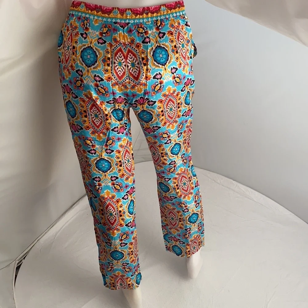 Hale Bob Peliah silk charmeuse pants in turquoise multicolor print M - Picture 4 of 13